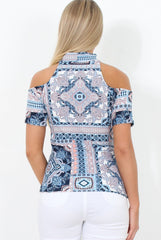 Blue Paisley Cold Shoulder Top - Franca-Tops