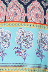 Blue Paisley Print Bardot Frill Trim Dress - Tanya-Dresses