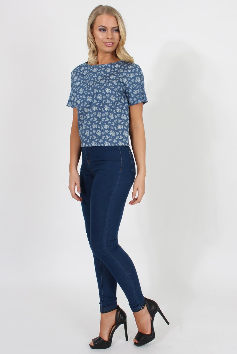 Blue Paisley Print Top - Matilda-Tops