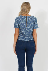 Blue Paisley Print Top - Matilda-Tops