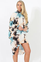 Blue Pattern Batwing Shirt - Annabelle-Dresses