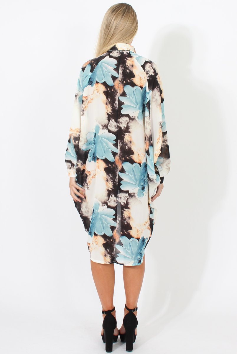 Blue Pattern Batwing Shirt - Annabelle-Dresses