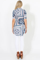 Blue Pattern Slit Top - Aubrey-Tops