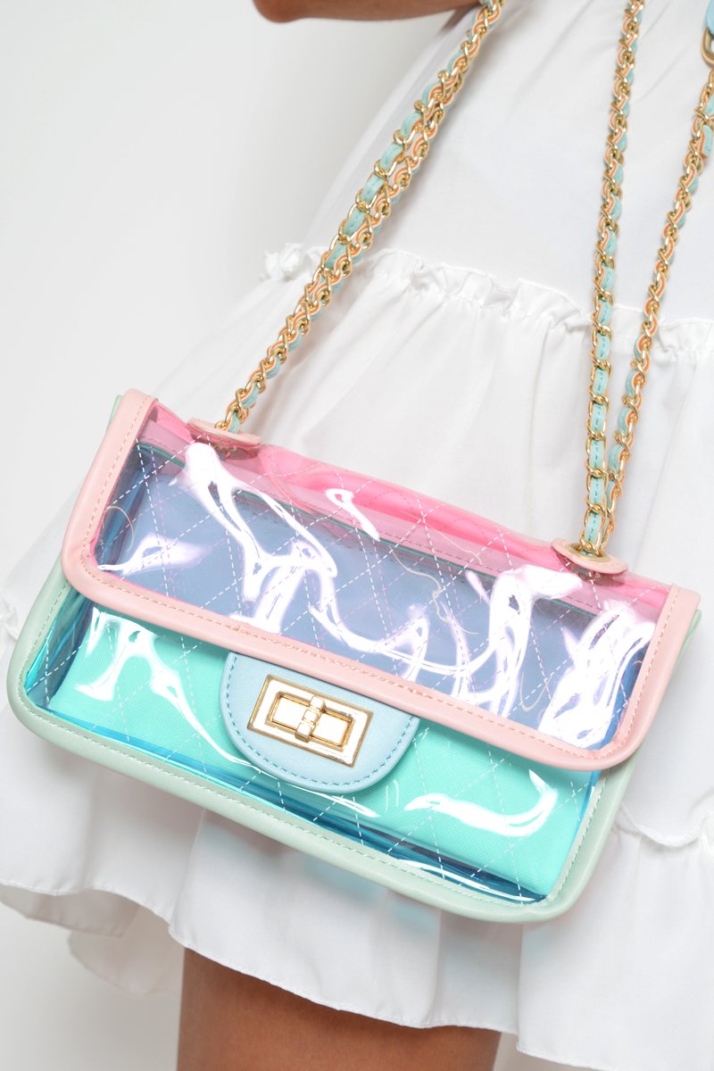 Blue Pink And Green Clear Handbag - Carlin-Bags
