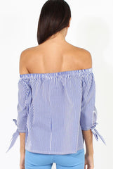 Blue Pinstripe Bardot Top - Nellie-Tops