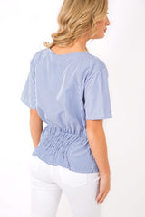 Blue Pinstripe Corset Lace Up Shirt - Hailey-Tops