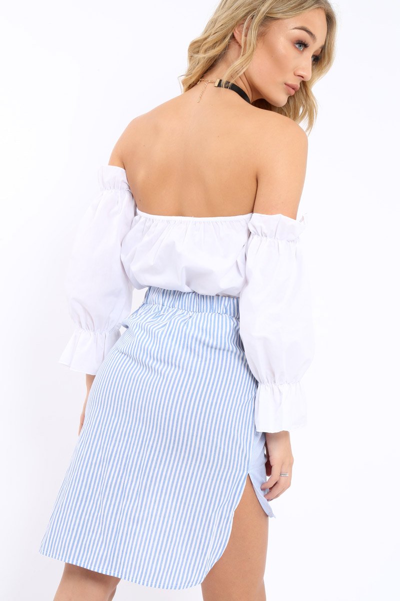 Blue Pinstripe Dip Hem Bow Tie Skirt - Stacie-Skirts