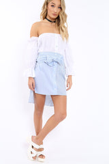 Blue Pinstripe Dip Hem Bow Tie Skirt - Stacie-Skirts