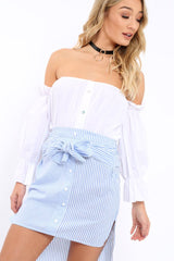 Blue Pinstripe Dip Hem Bow Tie Skirt - Stacie-Skirts