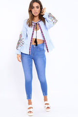 Blue Pinstripe Shirt with Embroidered Detailing - Emeline-Tops