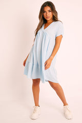 Blue Plunge Smock Dress - Cambriella-Dresses