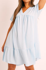 Blue Plunge Smock Dress - Cambriella-Dresses