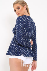 Blue Polka Dot Button Detail Peplum Top - Rayaan-Tops