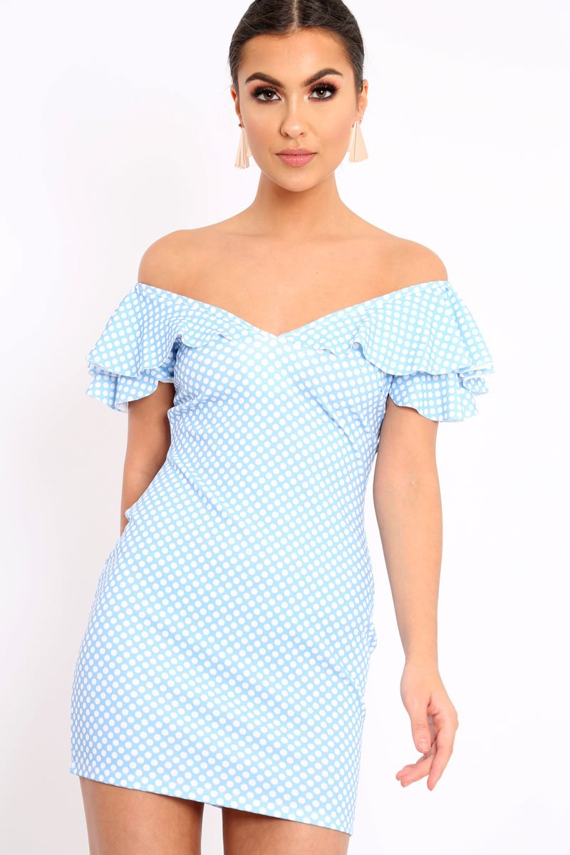 Blue Polka Dot Frill Dress - Halynn-Dresses