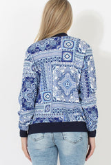 Blue Print Bomber Jacket - Naomie-Jackets