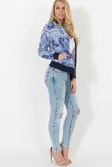 Blue Print Bomber Jacket - Naomie-Jackets