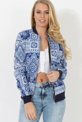 Blue Print Bomber Jacket - Naomie-Jackets