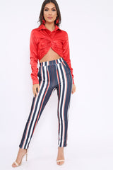 Blue Red and White Striped Tapered Trousers - Jasmyn-Trousers