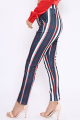 Blue Red and White Striped Tapered Trousers - Jasmyn-Trousers