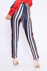 Blue Red and White Striped Tapered Trousers - Jasmyn-Trousers