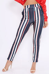 Blue Red and White Striped Tapered Trousers - Jasmyn-Trousers