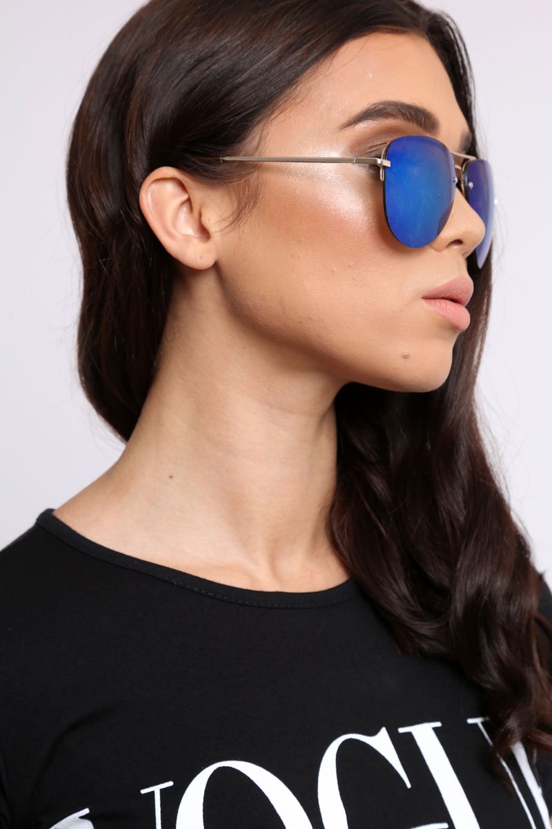 Blue Reflective Aviator Sunglasses - Rhio-Sunglasses