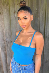 Blue Ribbed Frill Edge Crop Top - Zura-Crop Tops