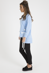 Blue Ribbon Lace Up Dipped Hem Jumper - Wilma-Jumper
