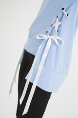 Blue Ribbon Lace Up Dipped Hem Jumper - Wilma-Jumper