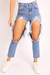 Blue Ripped Cut Out Mom Jeans - Almer-Jeans