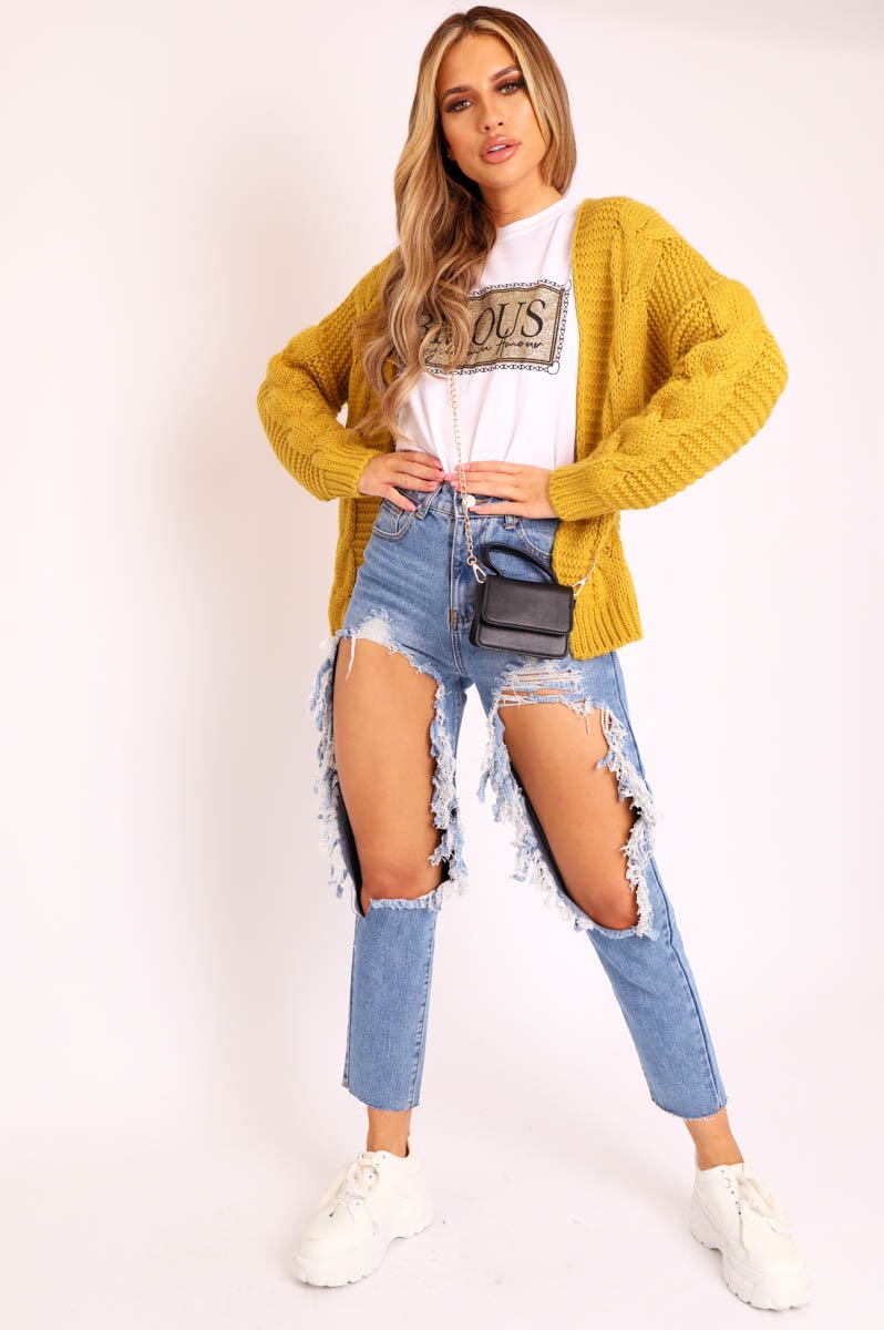 Blue Ripped Cut Out Mom Jeans - Almer-Jeans