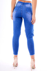 Blue Ripped Knee Skinny Denim Jeans - Bryony-Jeans