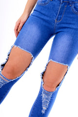 Blue Ripped Knee Skinny Denim Jeans - Bryony-Jeans