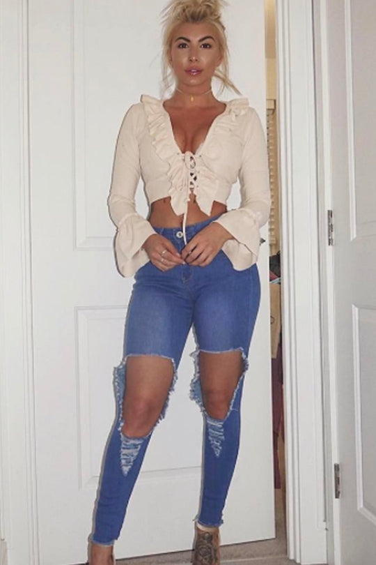 Blue Ripped Knee Skinny Denim Jeans - Bryony