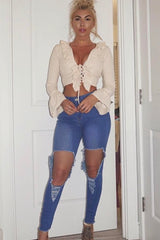 Blue Ripped Knee Skinny Denim Jeans - Bryony-Jeans