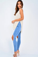 Blue Ripped Knee Skinny Jeans - Chanelle-Jeans