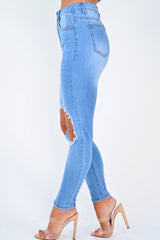 Blue Ripped Knee Skinny Jeans - Chanelle-Jeans