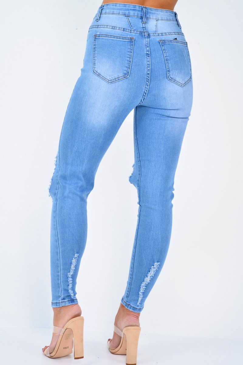 Blue Ripped Knee Skinny Jeans - Chanelle-Jeans
