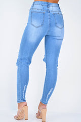 Blue Ripped Knee Skinny Jeans - Chanelle-Jeans