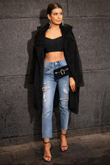 Blue Ripped Mid Wash Mom Jeans - Rabia-Jeans