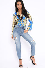 Blue Ripped Mid Wash Mom Jeans - Rabia-Jeans