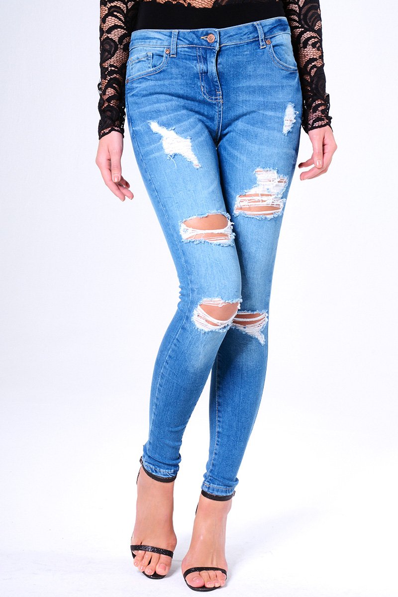 Blue Ripped Skinny Denim Jeans - Codey-Jeans
