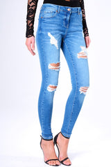 Blue Ripped Skinny Denim Jeans - Codey-Jeans