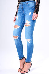Blue Ripped Skinny Denim Jeans - Codey-Jeans