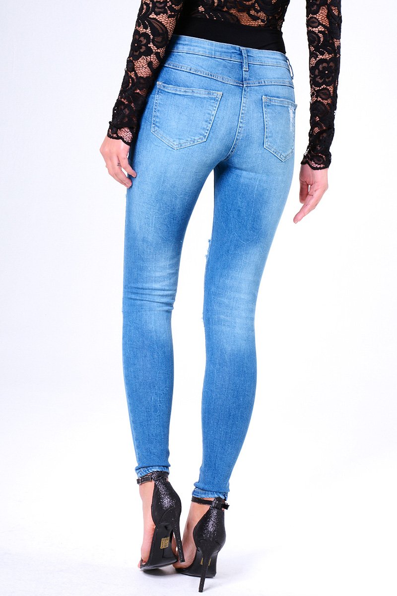 Blue Ripped Skinny Denim Jeans - Codey-Jeans