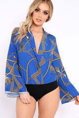 Blue Rope Print Plunge Bodysuit - Jani-Bodysuits
