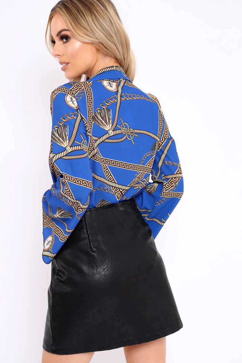Blue Rope Print Plunge Bodysuit - Jani-Bodysuits