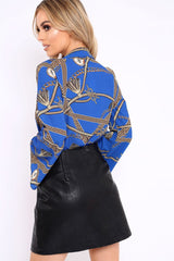 Blue Rope Print Plunge Bodysuit - Jani-Bodysuits