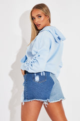 Blue Ruched Sleeve Oversized Hoodie - Dezi-Hoodies