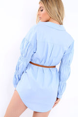 Blue Ruched Sleeve Shirt- Ayleen-Shirts